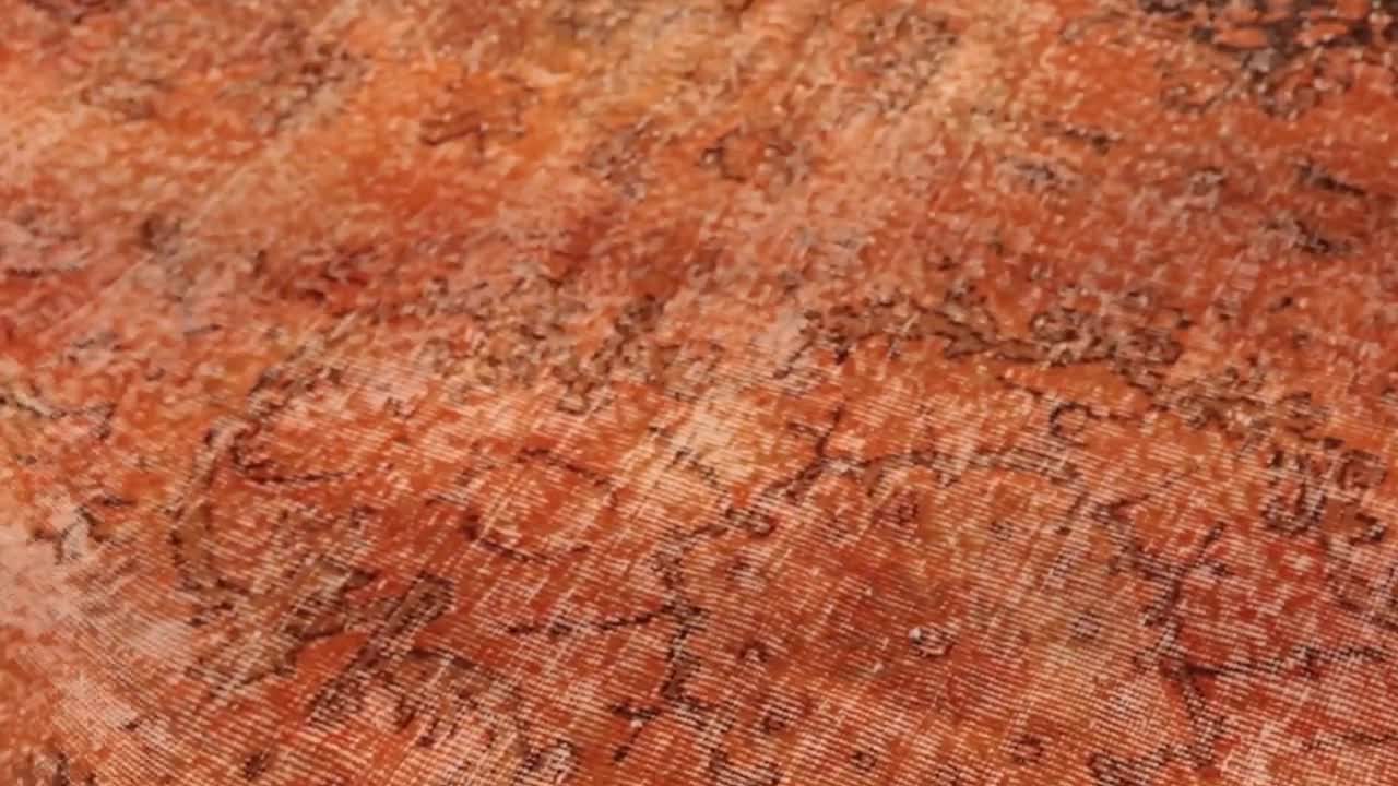 サステナブルなエリアラグ、オリエンタルラグ、オレンジラグ、寝室用