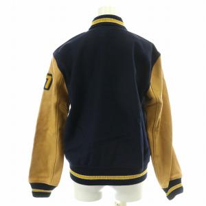 スタジャン ブルゾン ジャケット シングル 切替 カウレザー ワッペン