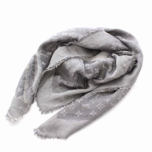 大判 ストール ショール モノグラム マフラー グレー シルバー シルク