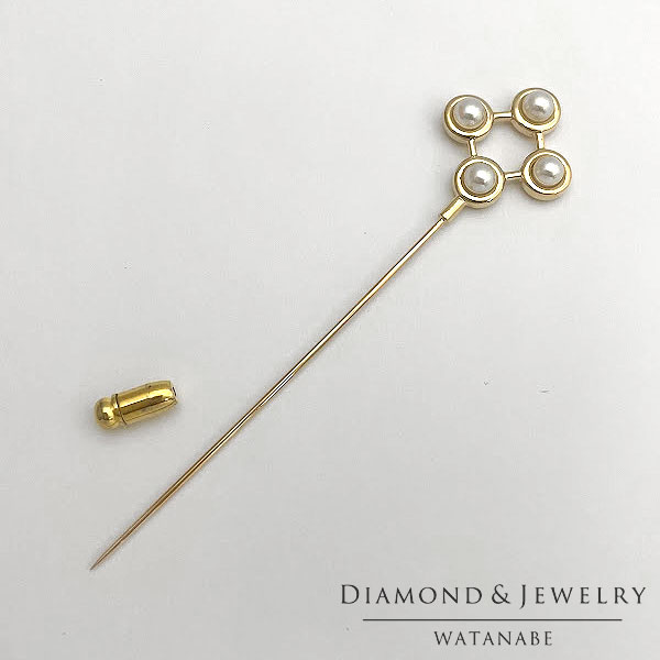 アコヤ本真珠 K14YG(イエローゴールド) ピンブローチ MIKIMOTO 刻印