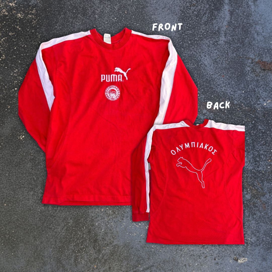 Vintage 90s Puma Jumper Size M Red White Olympiacos Football Team