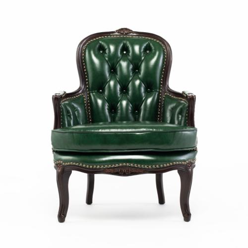 1人掛けソファ シングルソファ ハイバック ブラウンxグリーン 本革