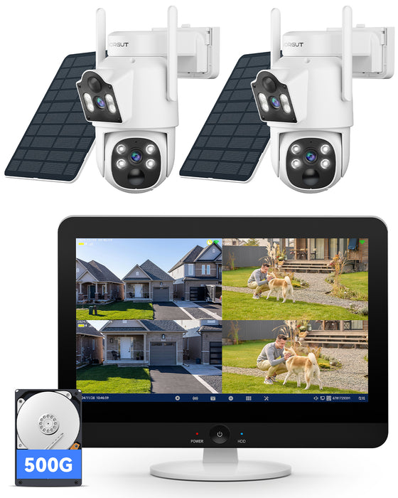 VORGUT 防犯カメラ 屋外 ソーラー モニタ一付き 2台セット二重レンズ