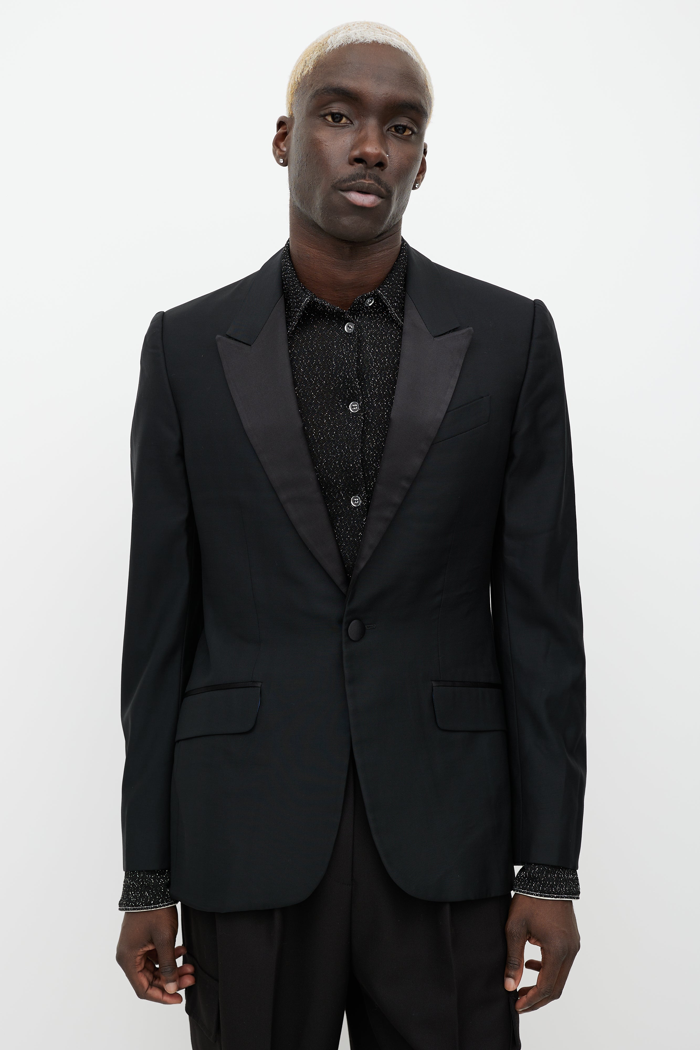 McQueen // Black Wool Satin Lapel Blazer – VSP Consignment