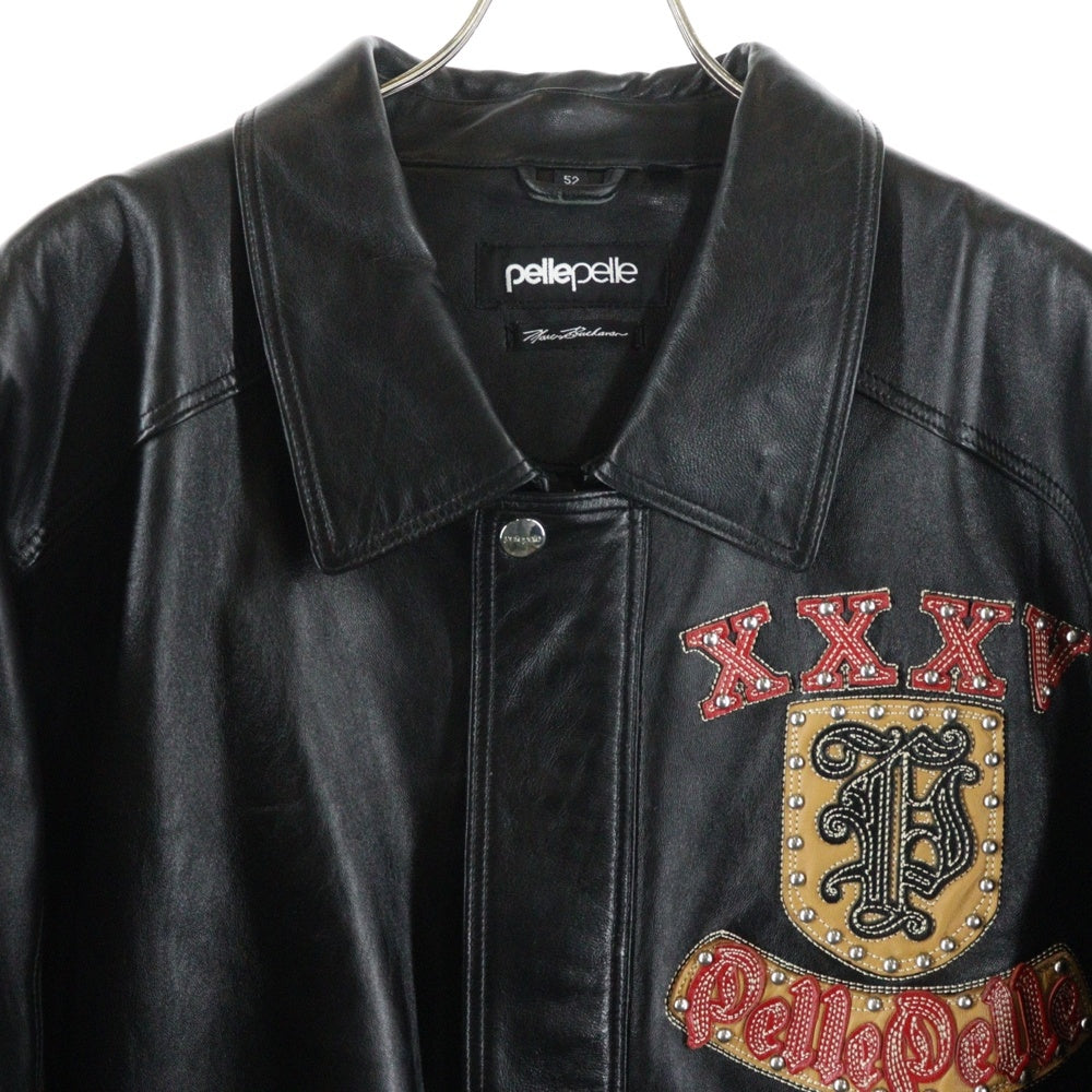 pelle pelle(ペレペレ) スタッズロゴ レザーバーシティージャケット