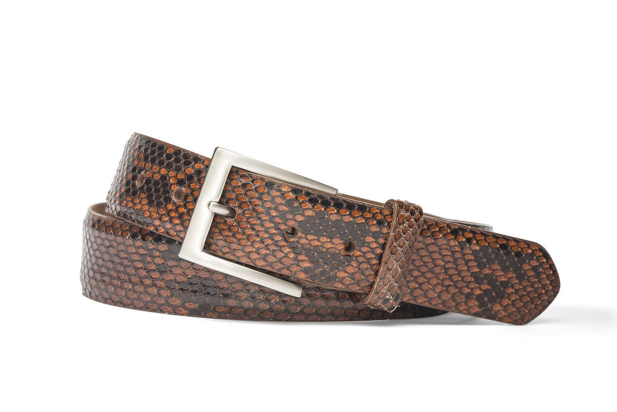 Python Belt with Brushed Nickel Buckle | Exotic Leather - w.kleinberg