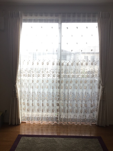 最終価格]FISBAスイス製高級生地オーダーメイドレースカーテン両開き
