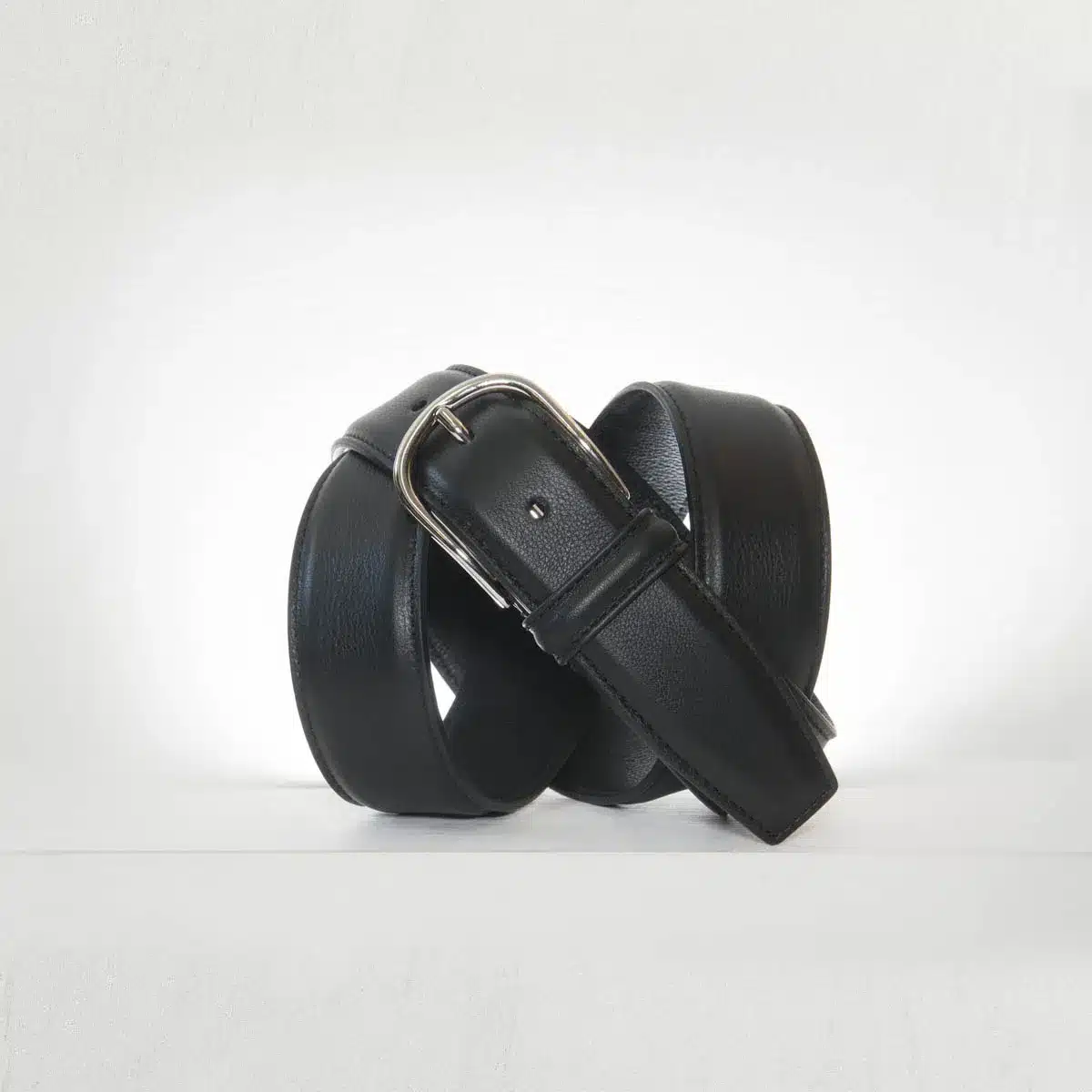 3,5 cm BLACK CLASSIC STITCHED NAPPA ANDERSON BELT - Woodbury Mens Shop