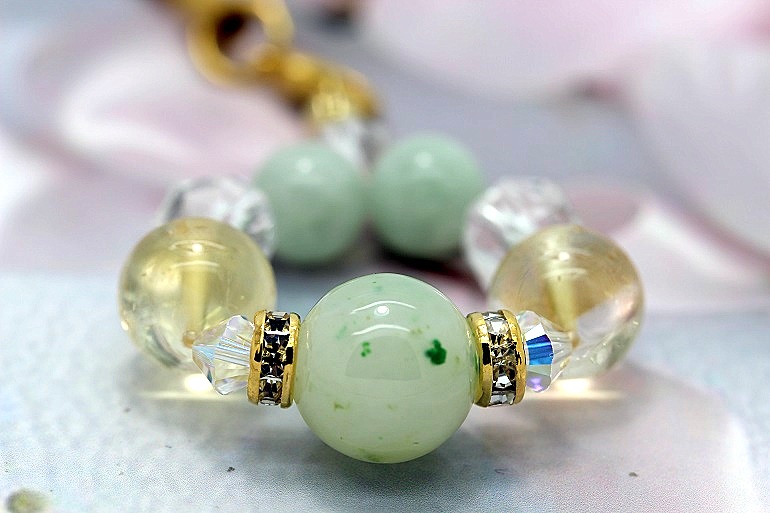 健康運 金運 魔除け 翡翠 シトリン ストラップ ドット翡翠1石入り