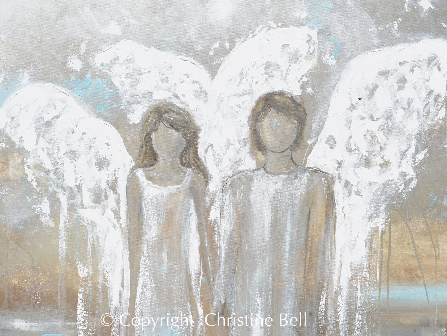 Abstract Angel Painting Canvas Art 2 Guardian Angels Wall Art