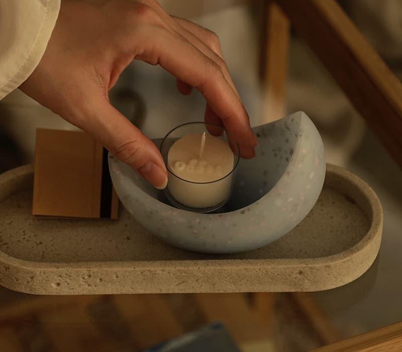 アロマキャンドルホルダー「ツキ」（ミストブルー） | キャンドルワールド