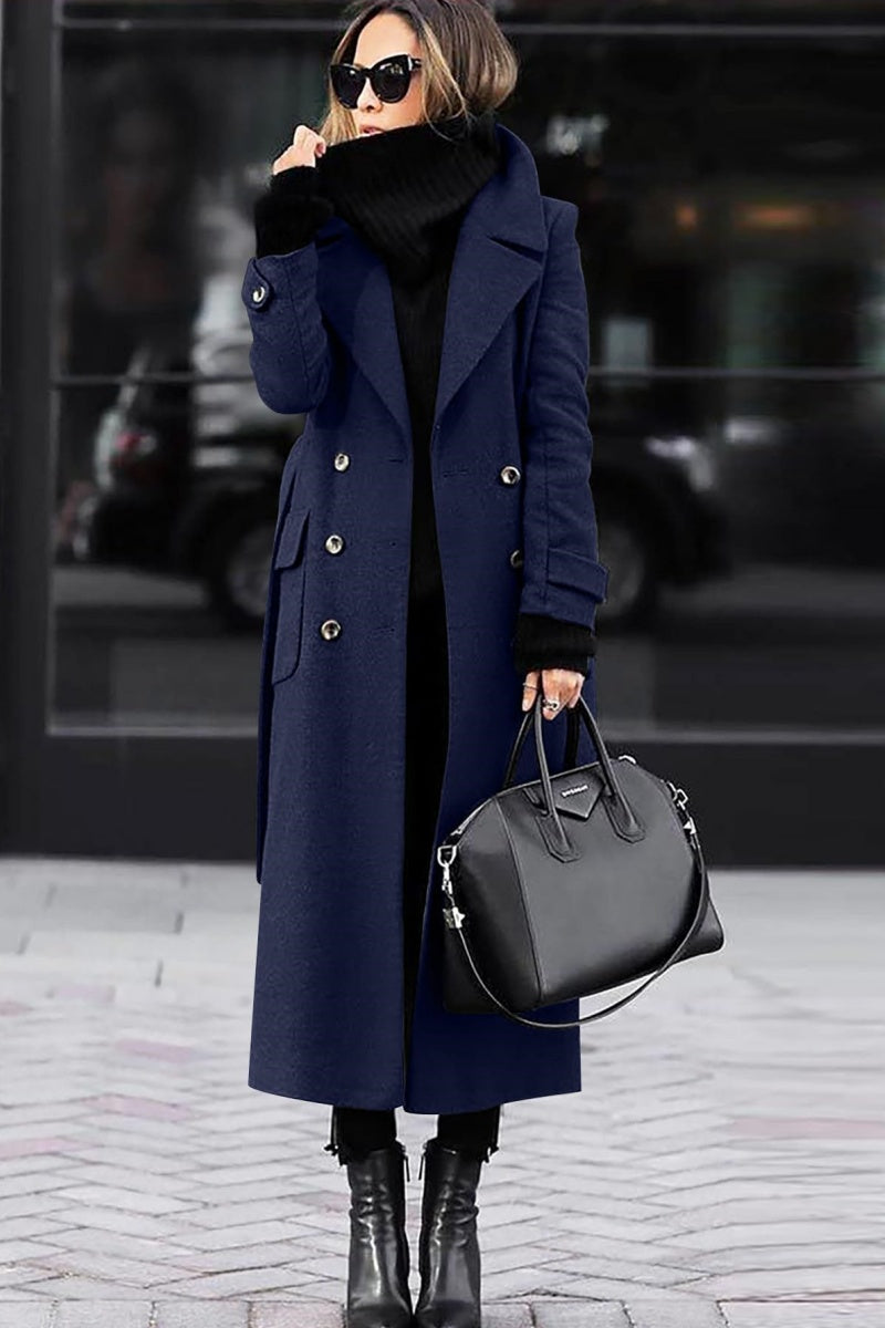 Chouyatou Women's Winter Double Breasted Wool Coat Business Casual