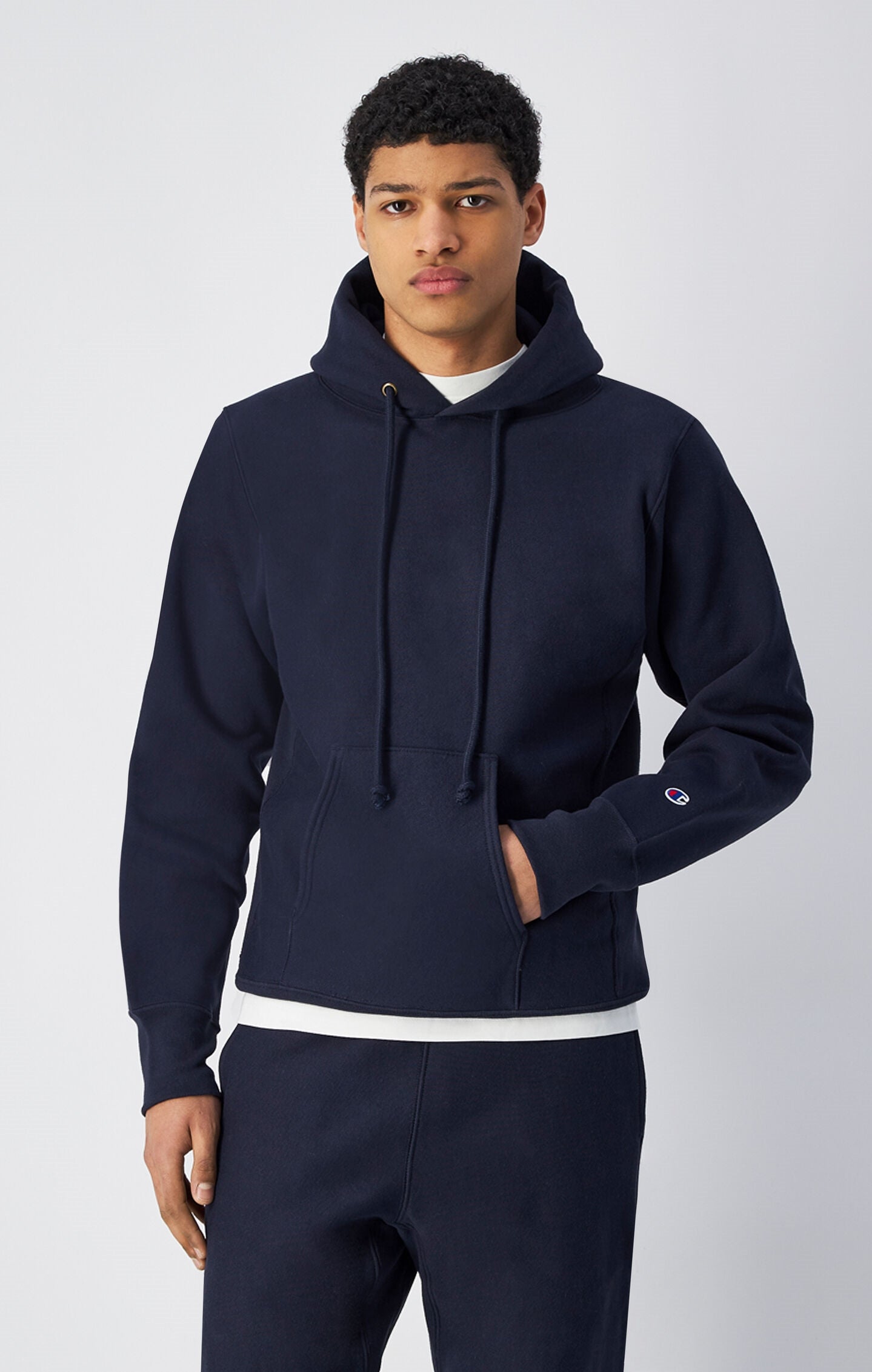 Reverse Weave Hooded Sweatshirt Made In USA navy blue made in usa