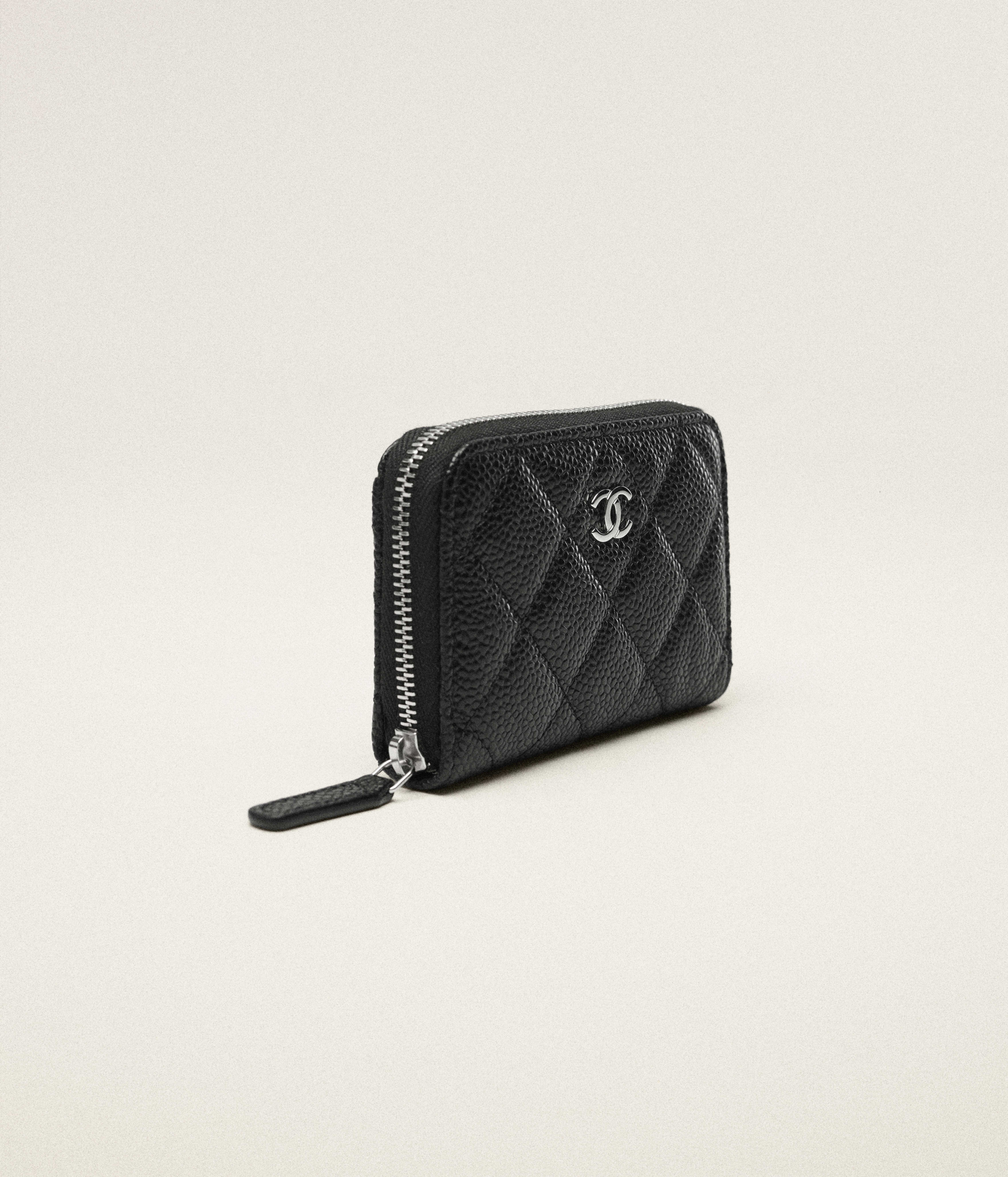 Classic zipped coin purse - Grained calfskin & silver-tone metal