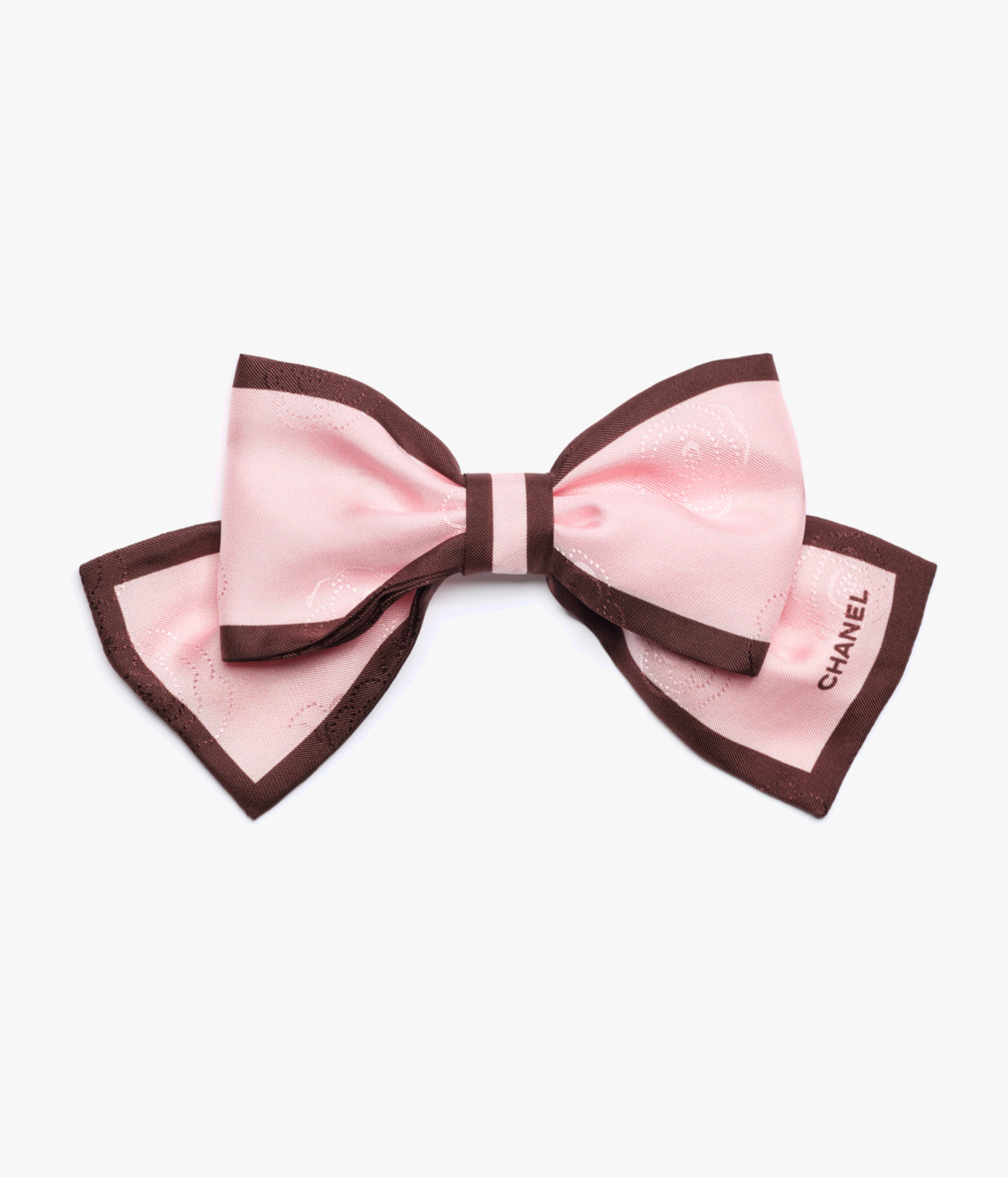 ボウ バレッタ - シルク ジャカード、ピンク & バーガンディー