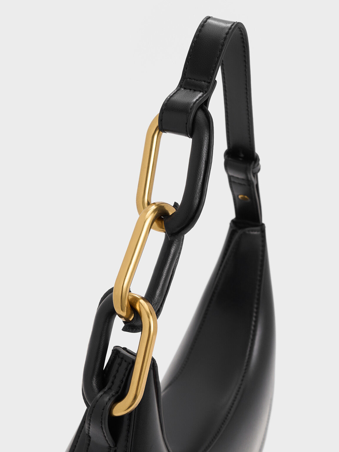 Black Kora Metallic-Accent Moon Bag - Black - CHARLES & KEITH US