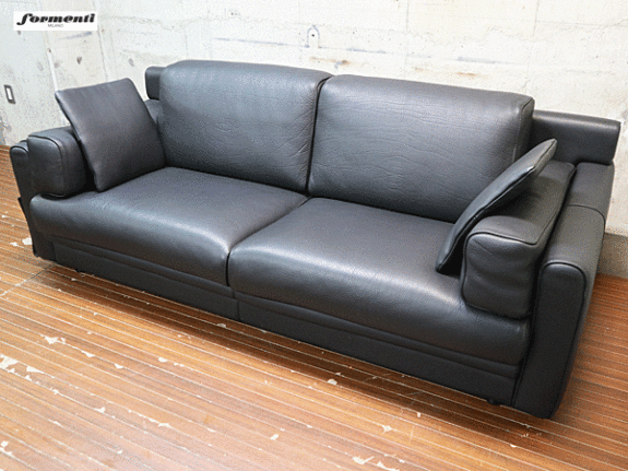 formenti】フォルメンティ 黒総革 3人掛けソファ ユーロ・カーサ 出張