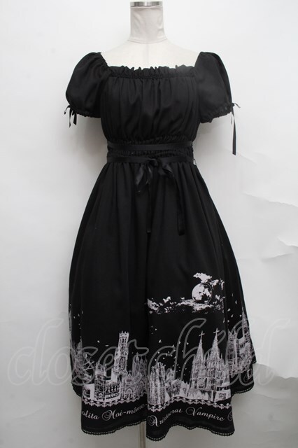 Moi-meme-Moitie /サイレントムーンプリントワンピース 黒 S-24-09-28