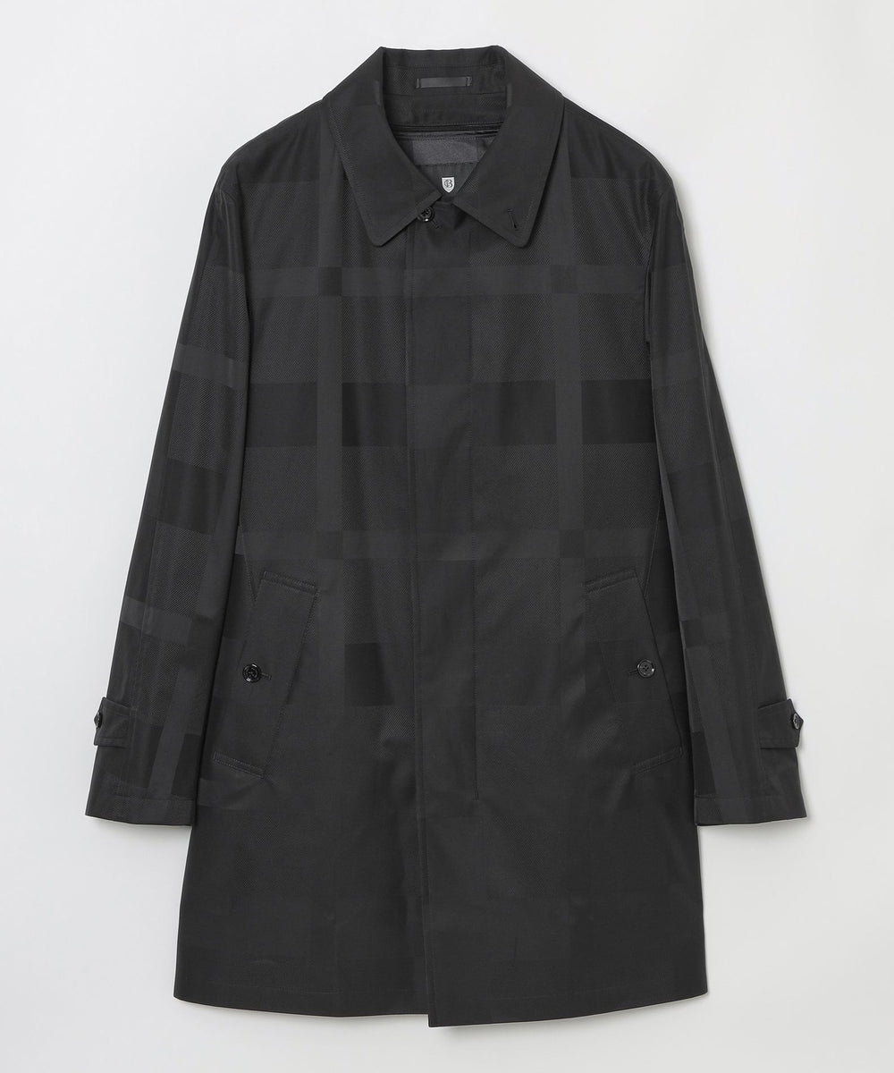 シャドーチェックラミネートステンカラーコート（コート）｜BLACK