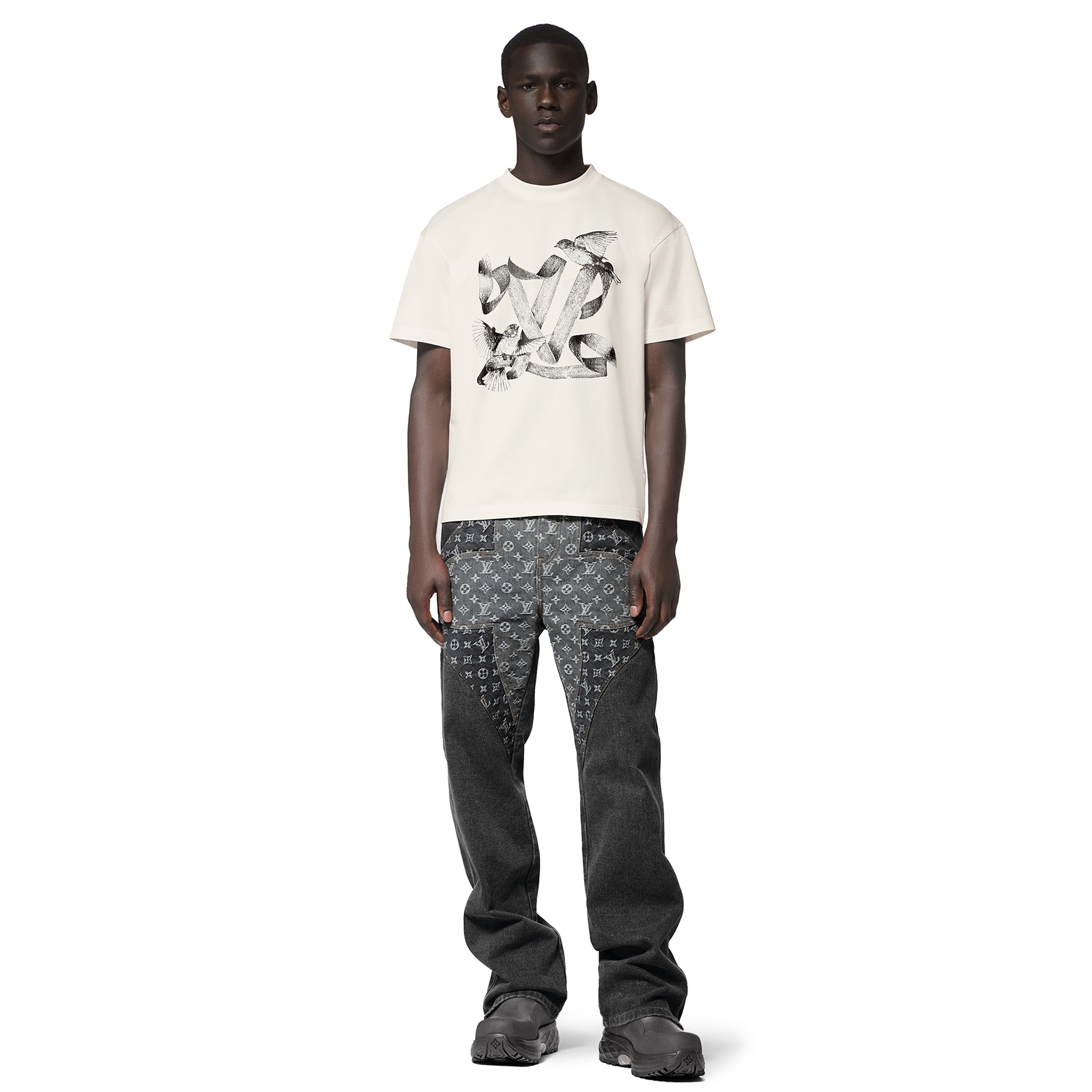 Louis Vuitton LV Birds Printed Cotton T Shirt White | 1ABXR5