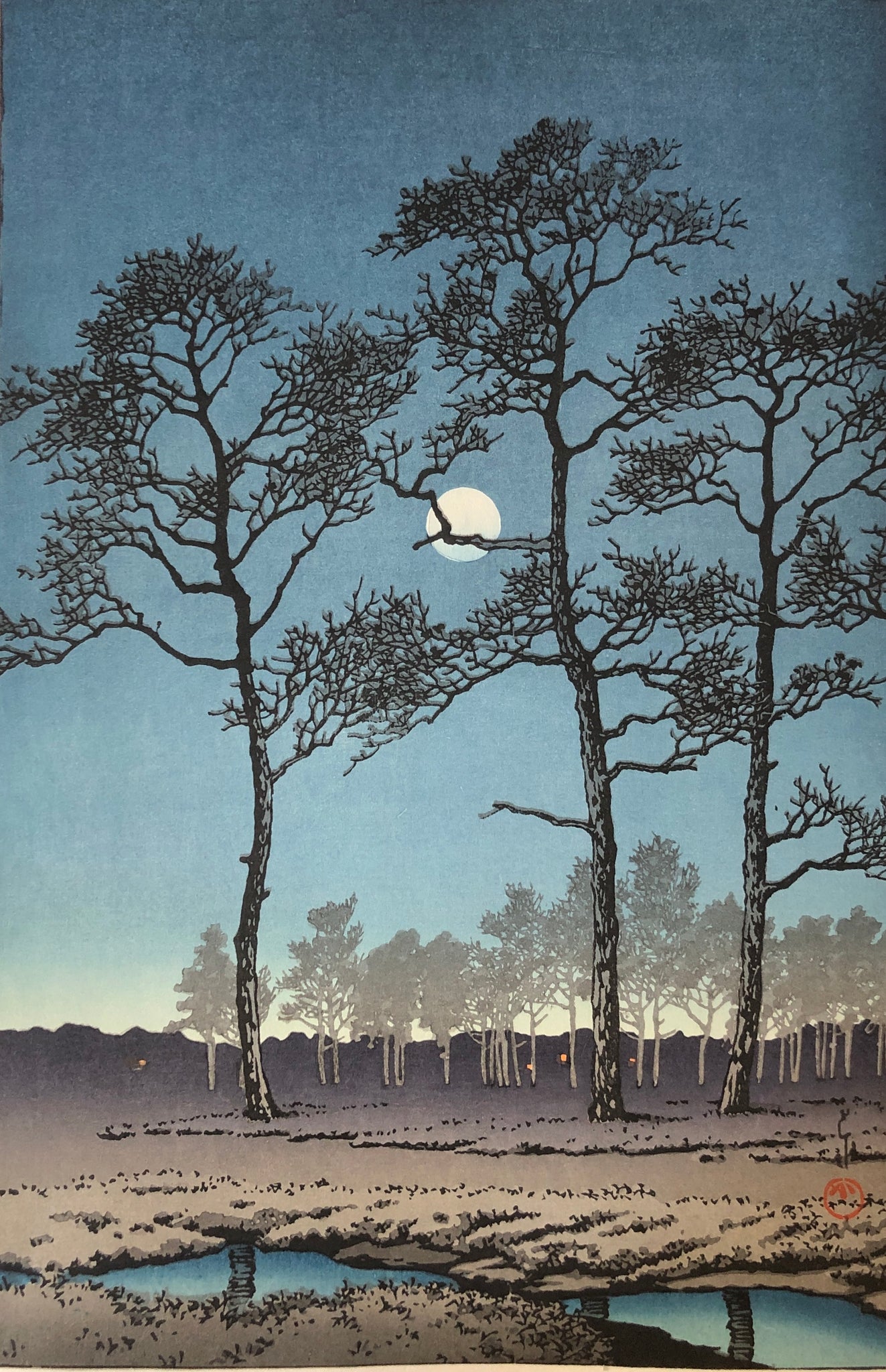 真作保証】川瀬巴水 冬の月 (戸山ヶ原) 在庫はお問い合わせ下さい 新