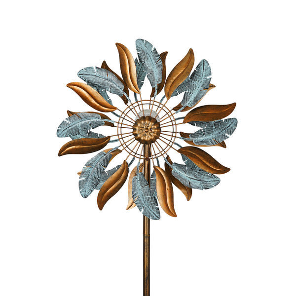Sunburst Feather Solar Wind Spinner, large metal solar wind