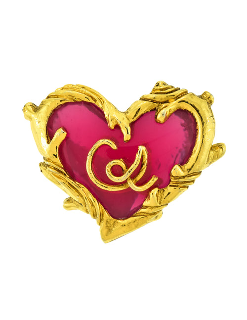 Christian Lacroix Vintage Golden Branch Framed Logo Hot Pink Glass