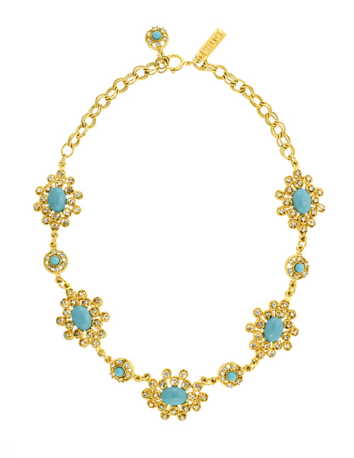 Givenchy Vintage 1960s Gold Rhinestone and Turquoise Cabochon