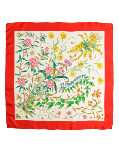 Gucci Vintage V. Accornero Multicolor Flora Floral Red Border Silk