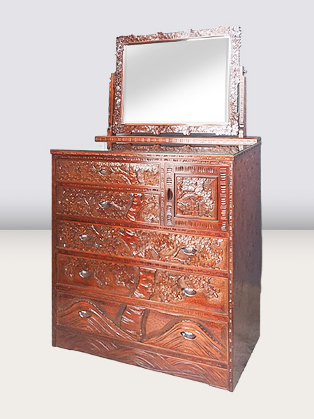 とこ 軽井沢彫 鏡台&スツール セット 桜 さくら彫刻 ドレッサー 化粧 姫鏡台 桜｜小引き出し / small chest｜小物 | 軽井沢彫 一彫堂