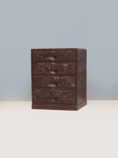 日光彫　からくり引出し 多種多様な花が美しく描かれた日光彫の小引き出し DC8114 – 古福庵