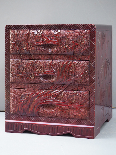 アンティーク　レトロ　ヴィンテージ　古道具　軽井沢彫　桜　彫刻　ラック　取手付 軽井沢彫桜材引出し箱』□ID：ila514 ◾️金額：99,800円【税込