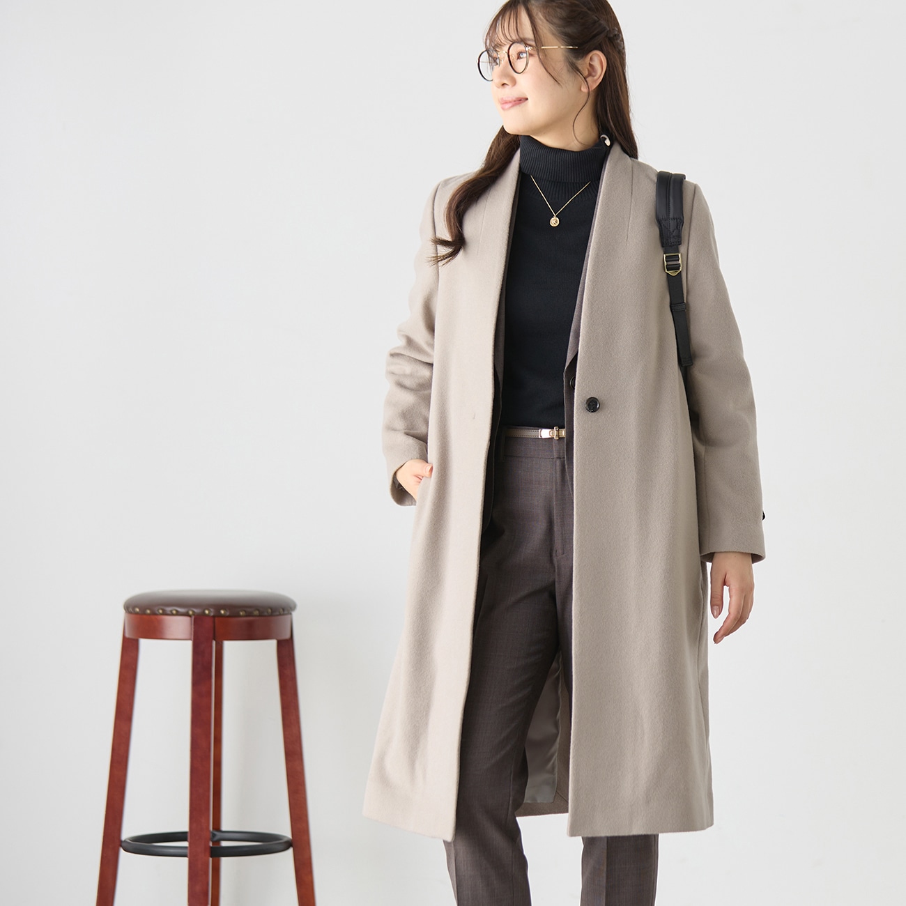 ノーカラーウールコート ベージュ【AOKI公式通販】