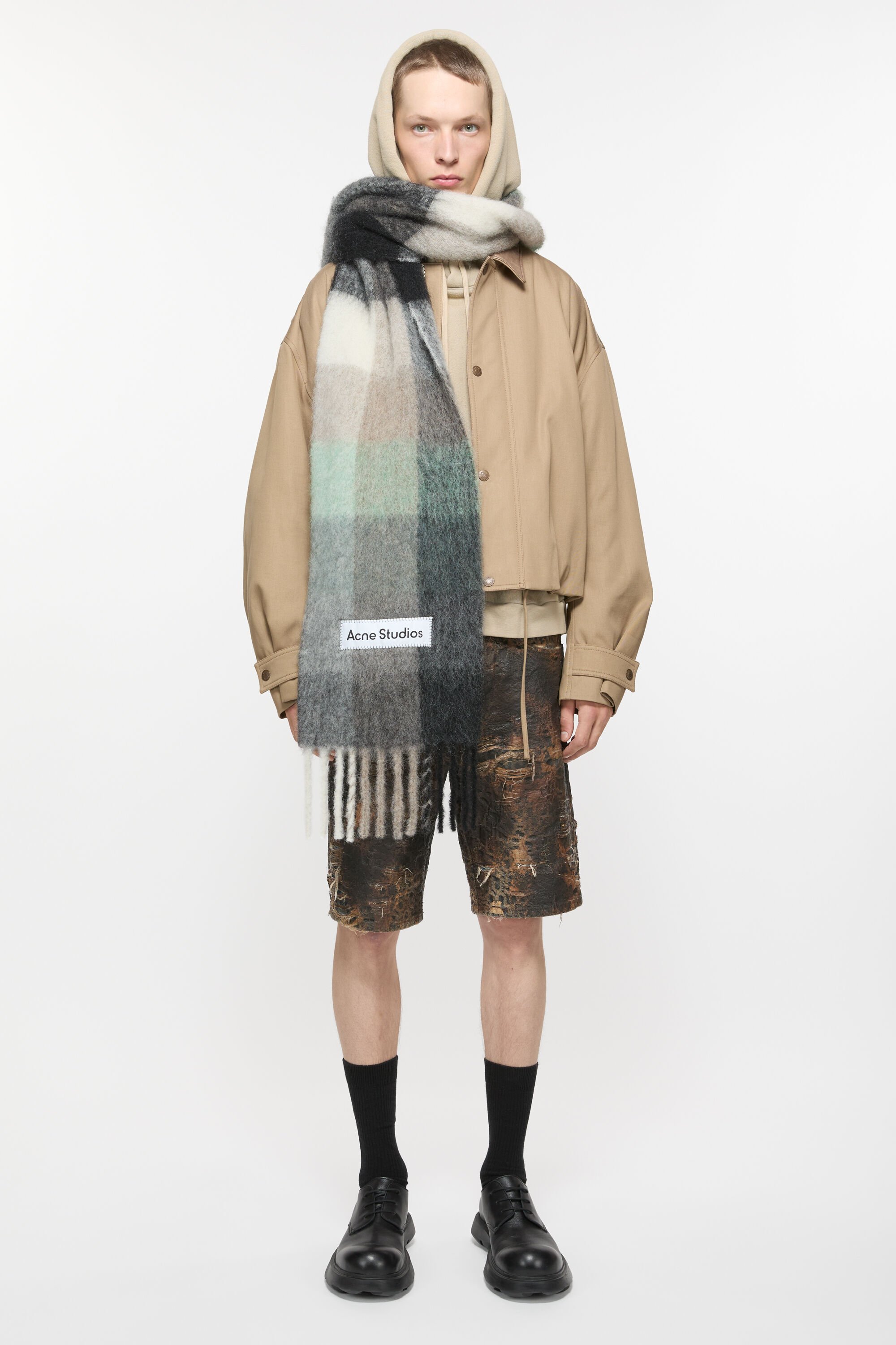 Acne Studios - モヘアチェックスカーフ - グリーン/グレー/ブラック