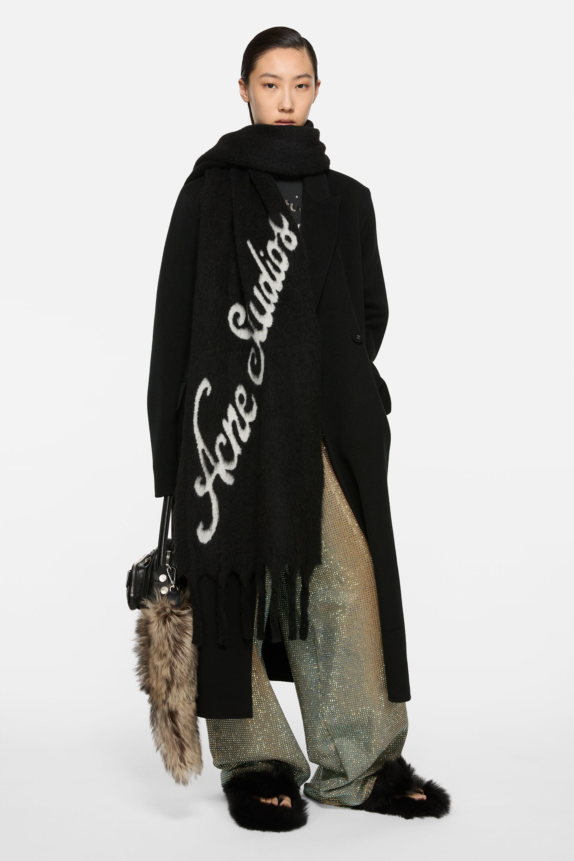 Acne Studios - Wool logo scarf - Black/grey