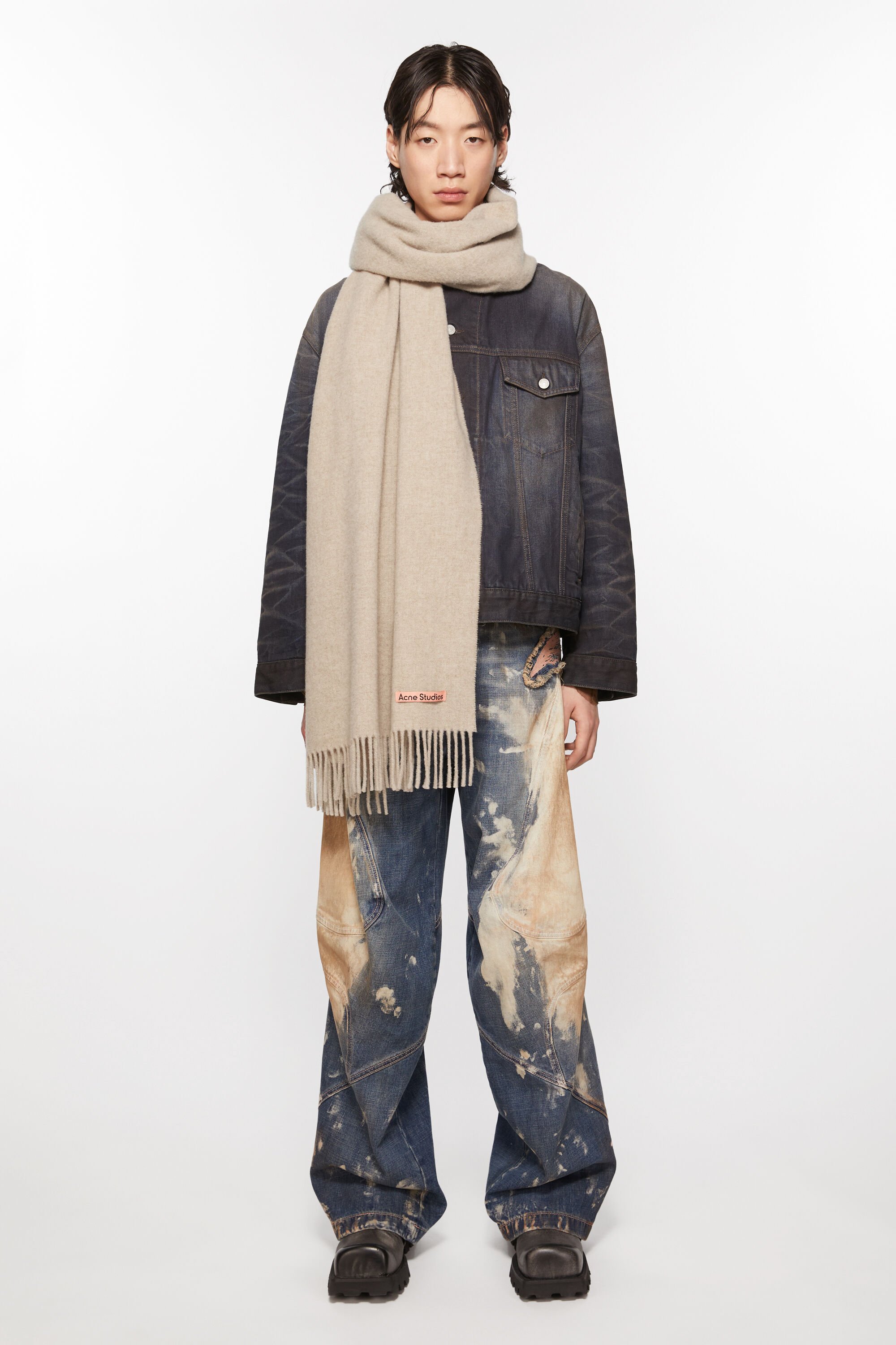 Acne Studios - Fringe wool scarf - oversized - Oatmeal melange