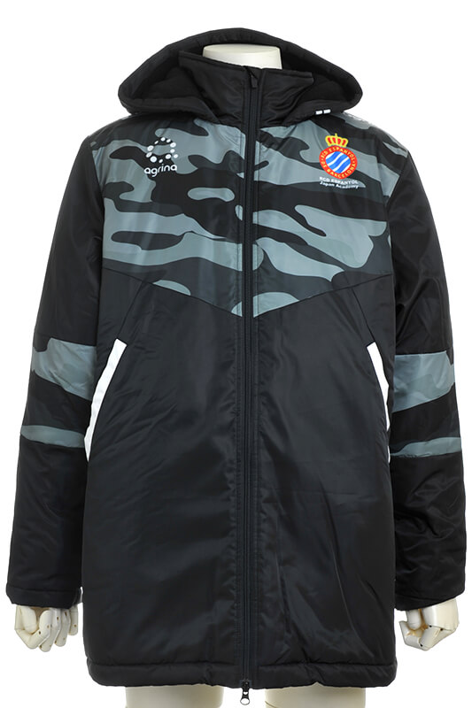 RCDエスパニョールジャパン 黒 迷彩 サッカーベンチコート