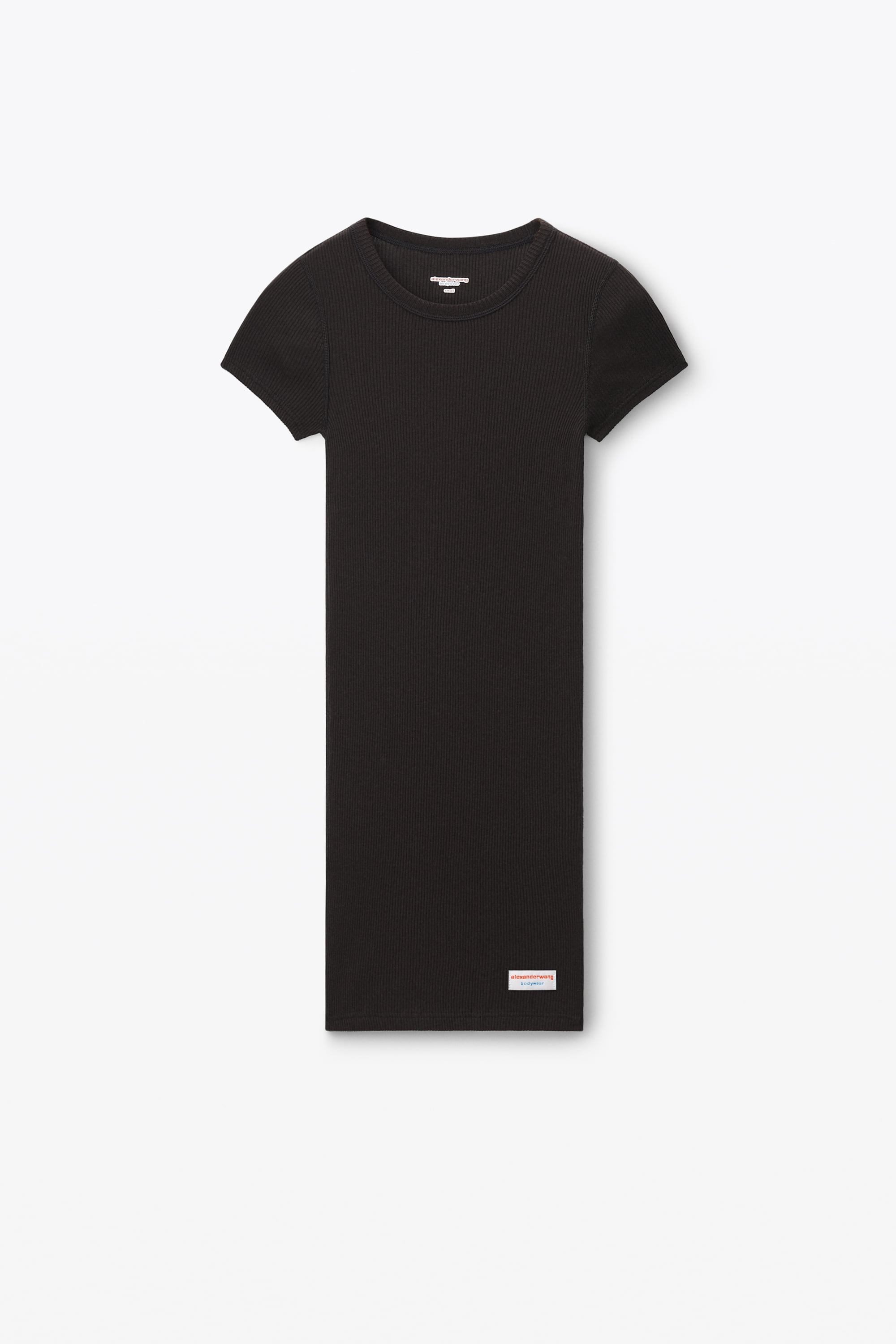 short sleeve loungewear dress in ribbed cotton jersey in BLACK