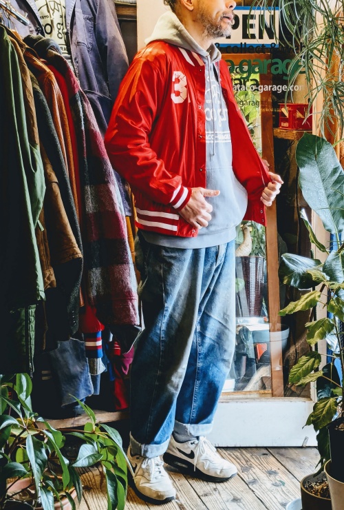 スタジャン レッド 80s 90s 牛皮 vintage アメカジ MA-1 スタジャン