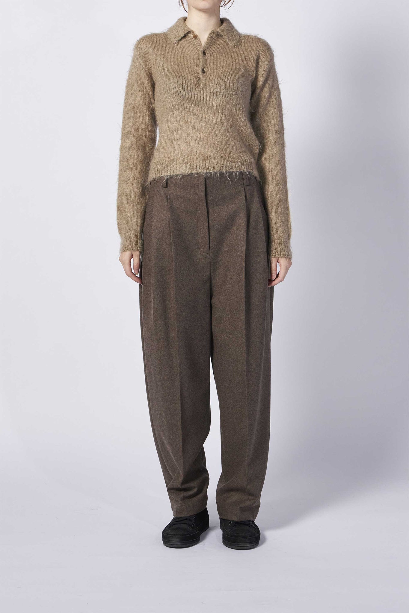 BRUSHED SUPER KID MOHAIR KNIT SHORT POLO – ATELIERMO