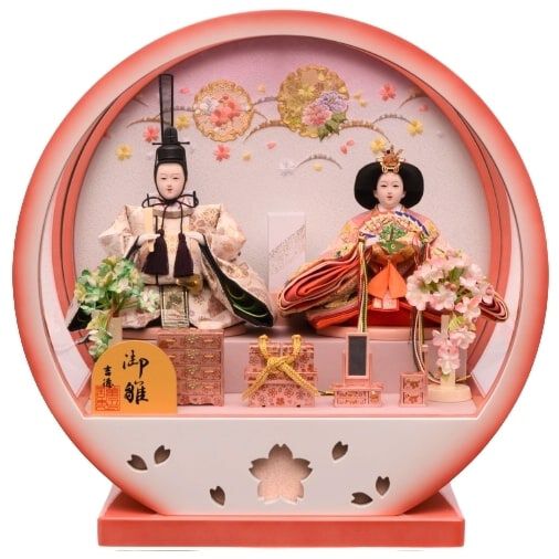 雛人形】ケース飾り 親王飾り「雪輪牡丹桜丸形アクリル」 (322014