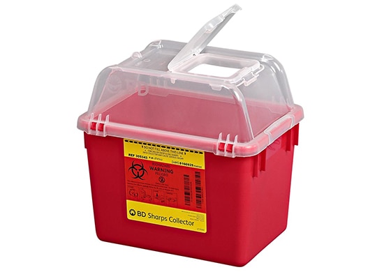 BD® Multiuse Nestable Sharps Container, 8 qt, hinge cap, red