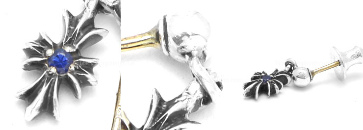 クロムハーツタイニーECHプラスドロップイヤリングwithブルー