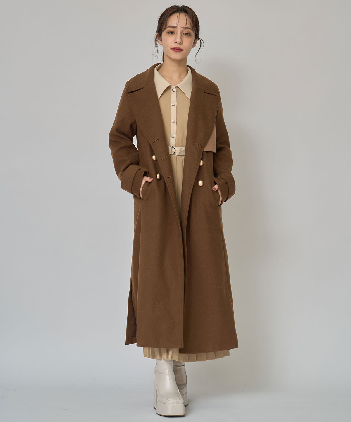 バイカラースリムチェスターコート