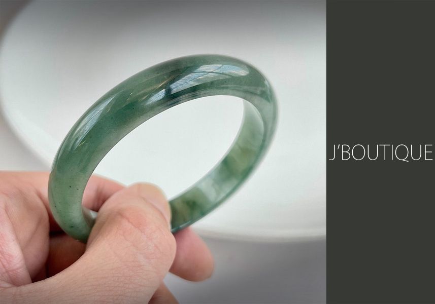 ミャンマー産天然無処理翡翠 バングル ブレスレット 青緑 濃緑 深緑 冰