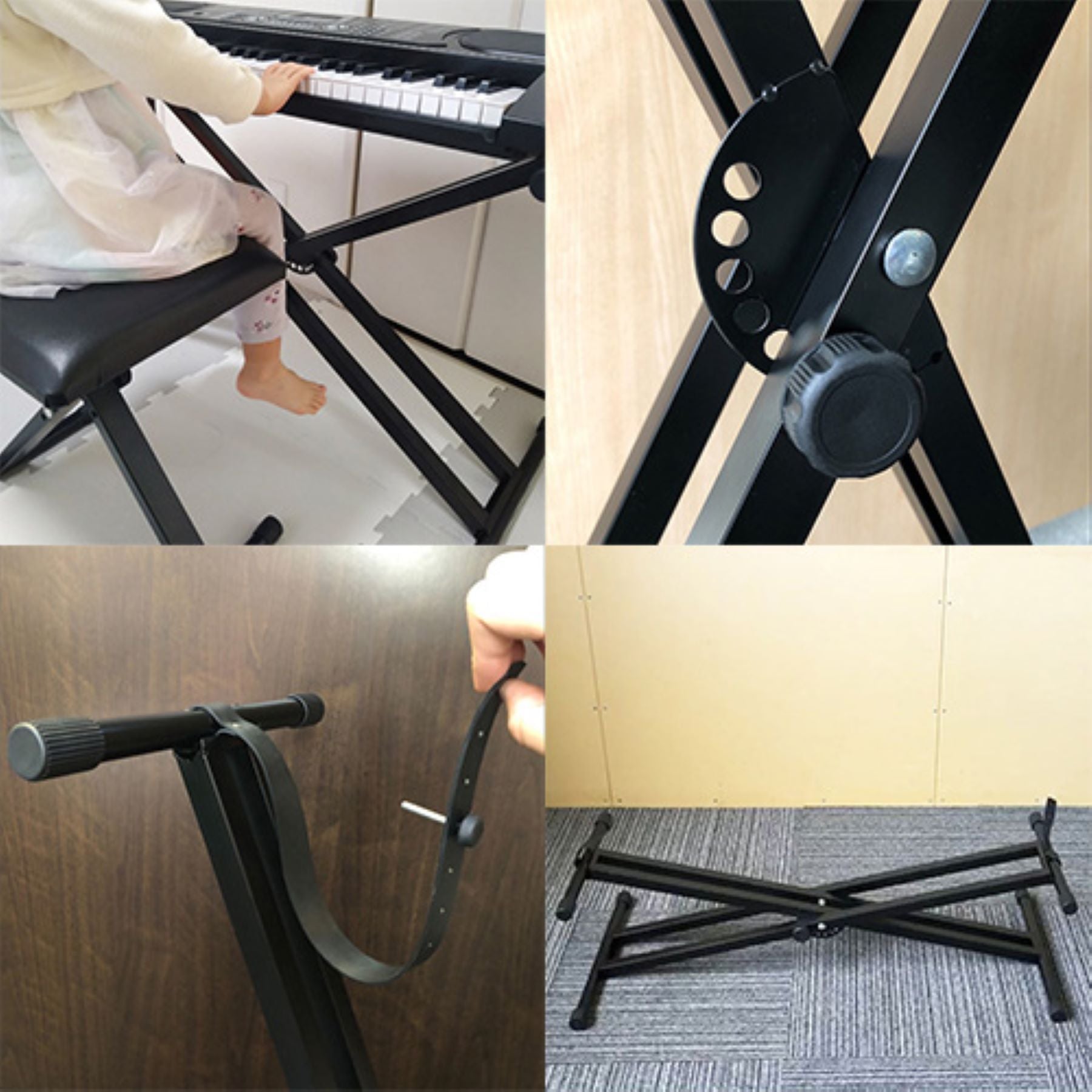 キーボードスタンドX型 高さ7段階調節 軽量 折り畳める 滑落防止