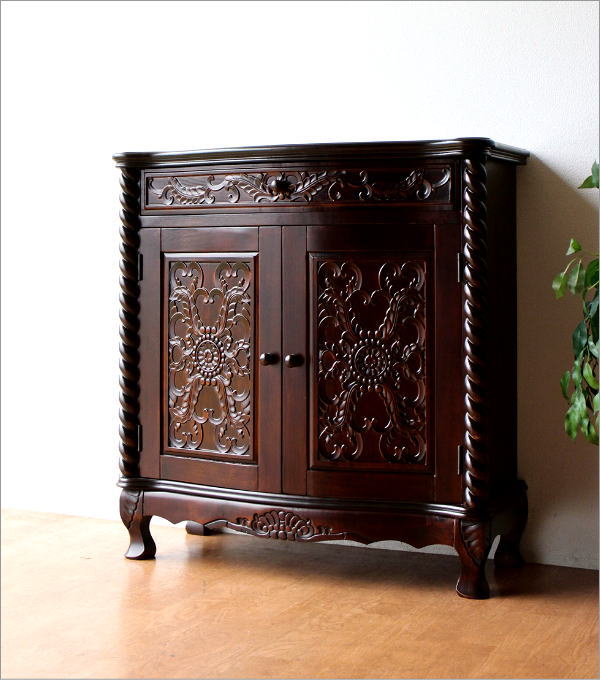 アンティーク 家具 サイドボード 収納家具 電話台 FAX台 猫脚 完成品