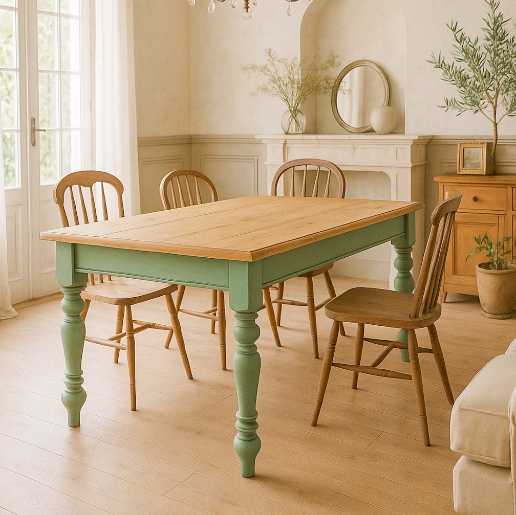 フレンチカントリーテイストのろくろ足ダイニングテーブルW1800