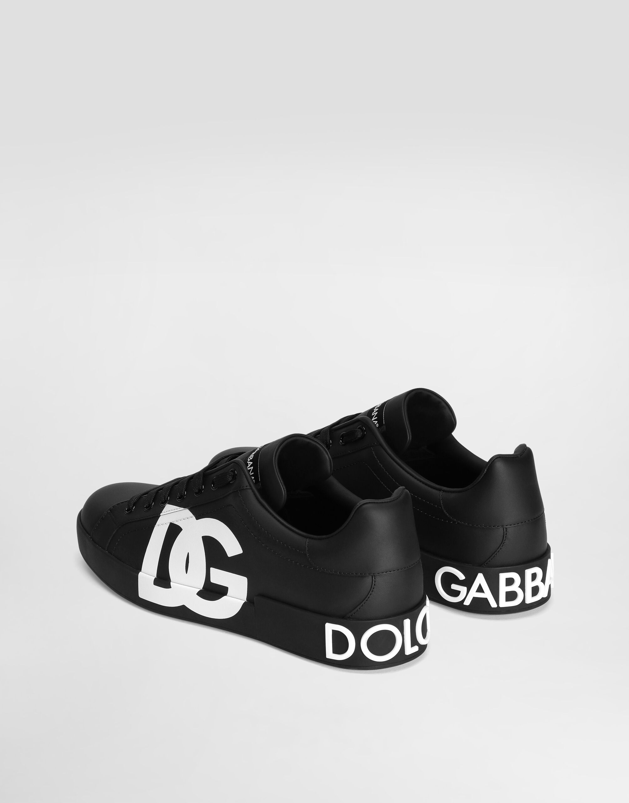Calfskin nappa Portofino sneakers with DG logo print in Black for