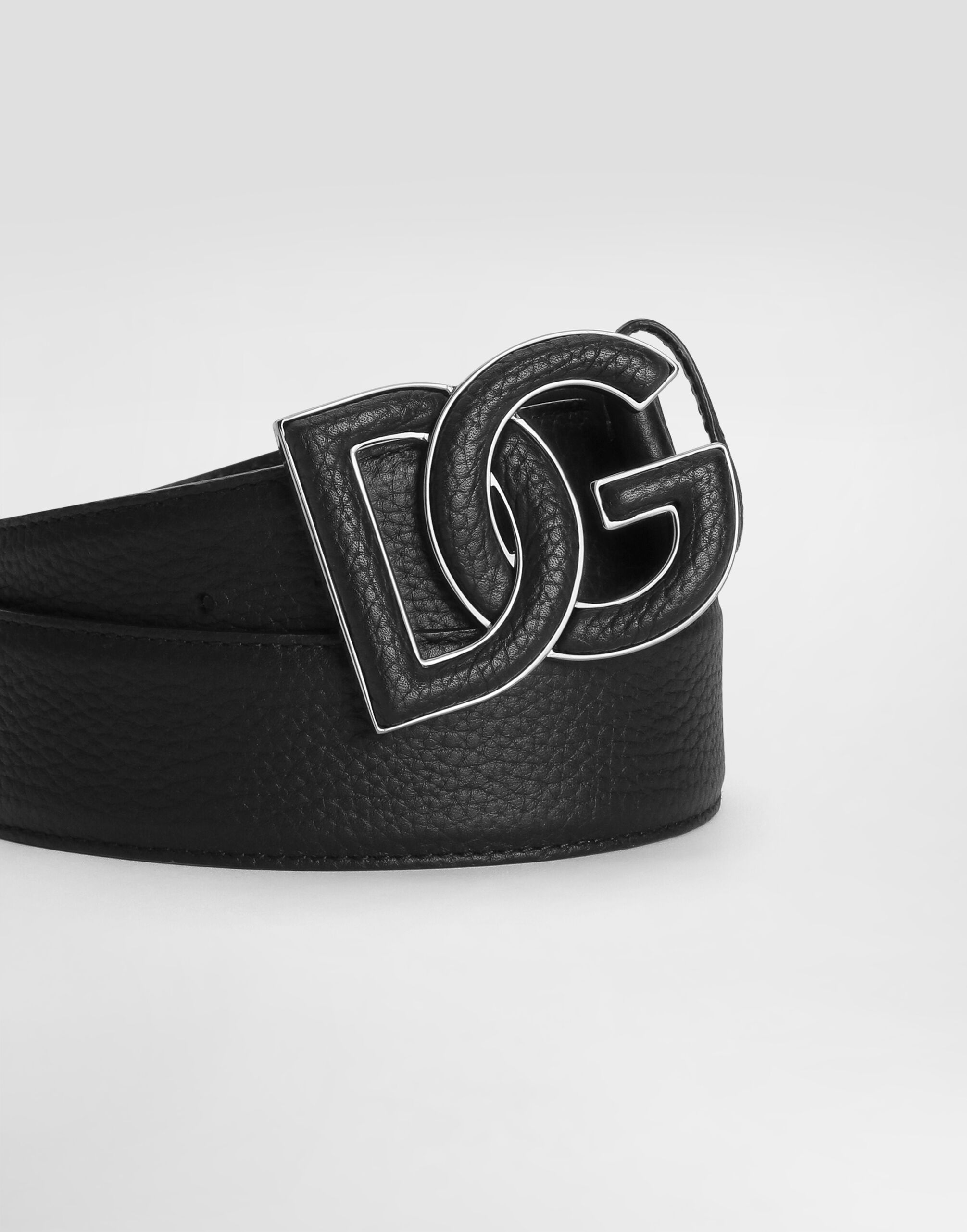 Deerskin-print calfskin belt with logo print in Black for Men